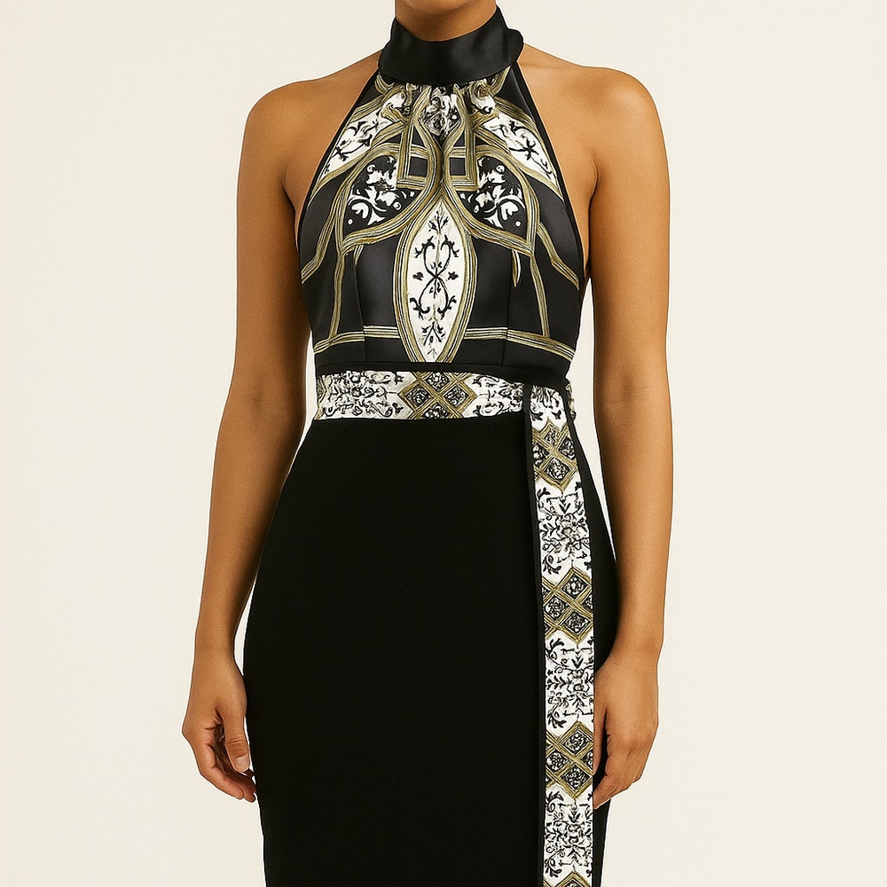 LE CHATEAU -  Black and Gold Midi Dress - SIZE XXS